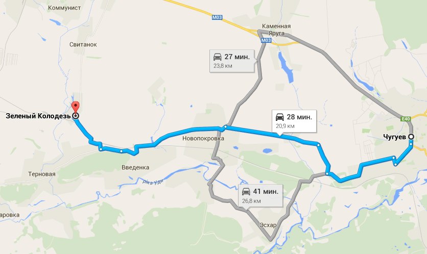 с. Зеленый Колодезь - ок 21 км от Чугуева. Карты Google