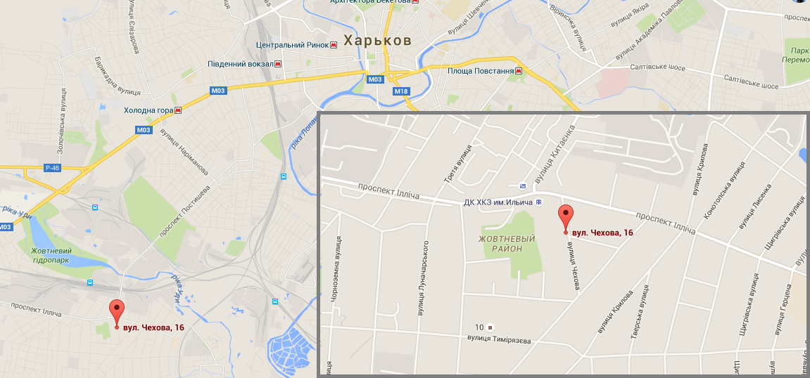 Улица Чехова, где нашли автомобиль, расположена в Октябрьском районе города. Карты Google 