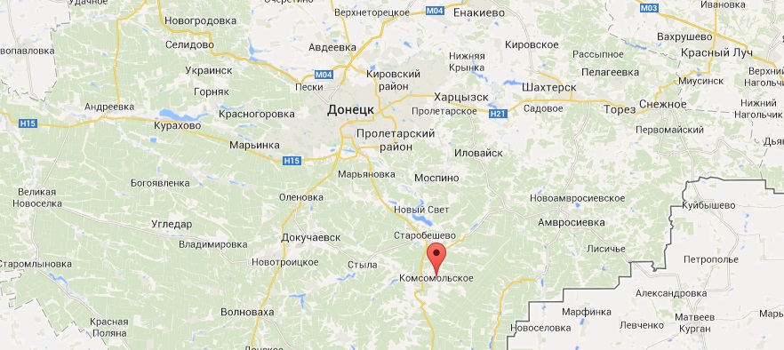 Город Комсомольское - 57 км от Донецка, 16 км от Старобешево. Карты Google