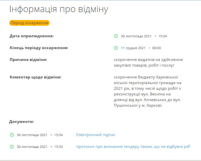 Скріншот: prozorro.gov.ua
