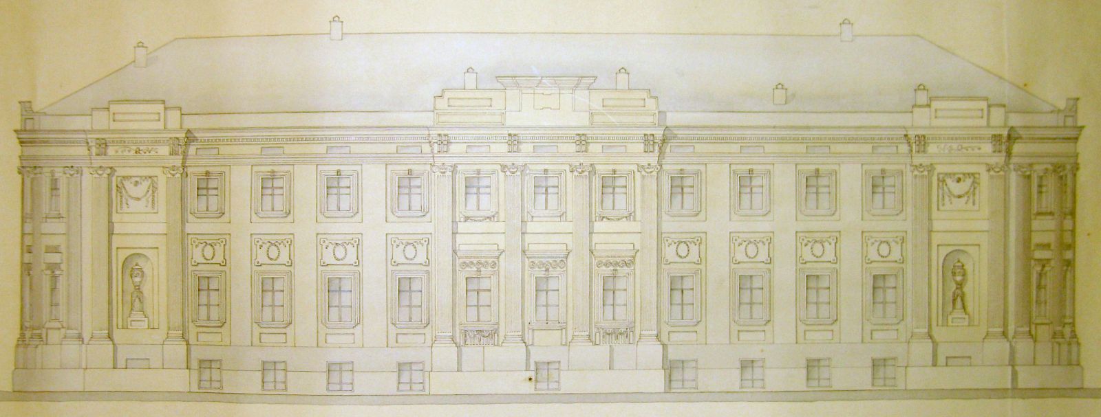 Парковый фасад дворца в селе Старый Мерчик, проект реконструкции И. Лаврентьева, В. Нестерова, А. Рябушина