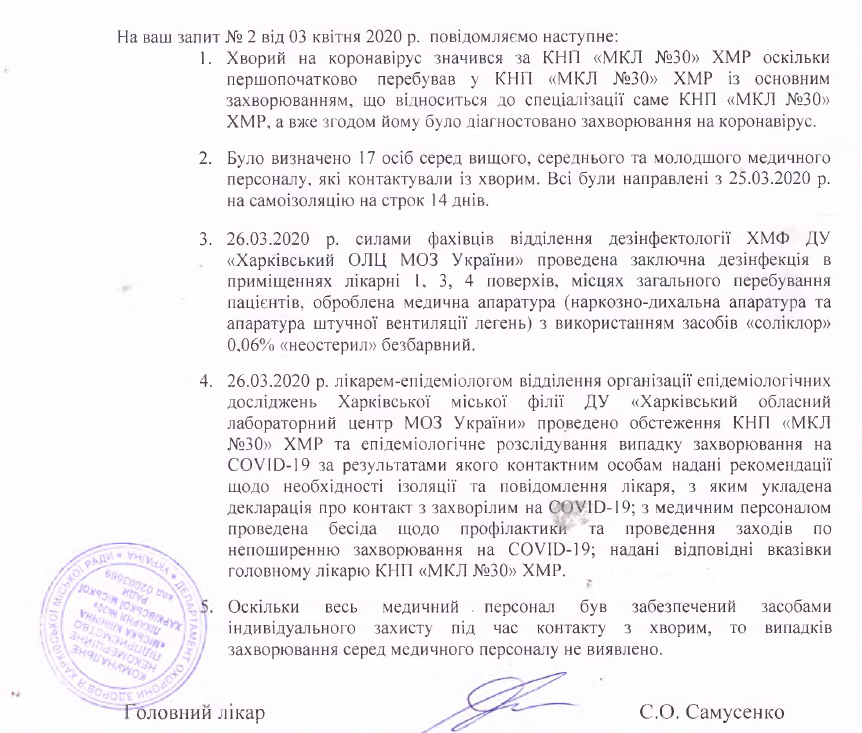 Скріншот відповіді на запит від 3 квітня.