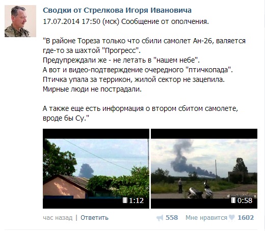 Сообщение из группы ВКонтакте. Скриншот: vk.com/strelkov_info