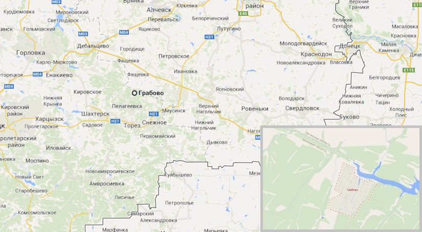 Село Грабово находится в 78 км от Донецка. До границы с Россией - ок. 50 км. Карты Google