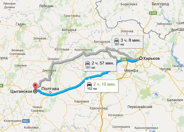 ДТП произошло неподалёку от села Цыганское в Полтавской области. Карты Google