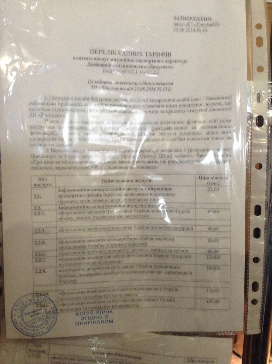 Перечень услуг ГП «Документ»