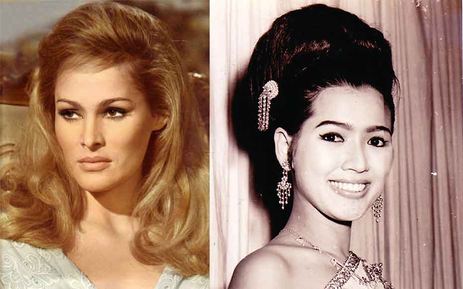 Слева: первая каноническая девушка Бонда — Урсула Андресс. Справа: Апасра Хонгсакула, победительница конкурса «Мисс Вселенная 1965»