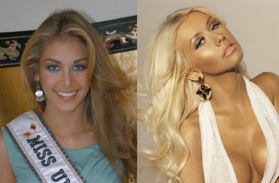 Слева: «Мисс Вселенная 2008» — Дайана Мендоса. Справа: Кристина Агилера —  американская певица, автор песен, танцовщица, актриса