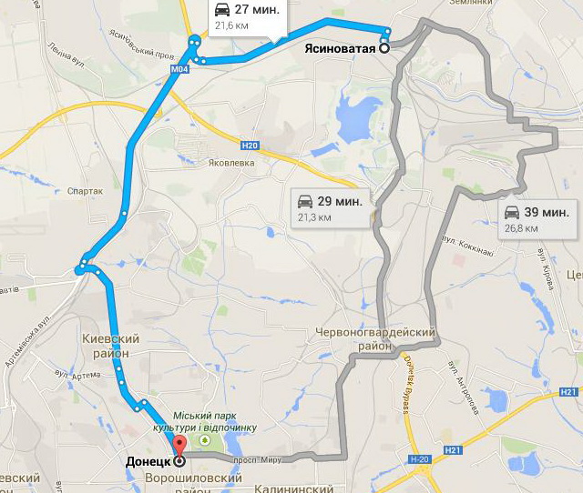 Ясиноватая находится чуть более, чем в 20-ти километрах от Донецка
