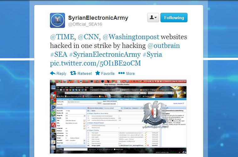 Информацию об атаке на американские СМИ организация обнародовала на своей странице в Twitter